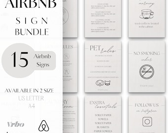 Airbnb 15-bordbundel Moderne stijlvolle en afdrukbare borden voor elke hoek van uw huurwoning Verwelkom gasten met vertrouwen Digitale download