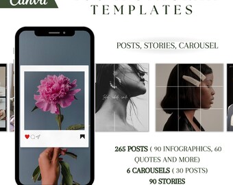 Instagram Pro: 400 donkergroene Canva-sjablonen - berichten, infographics, citaten, carrousels, hoogtepunten en verhalen