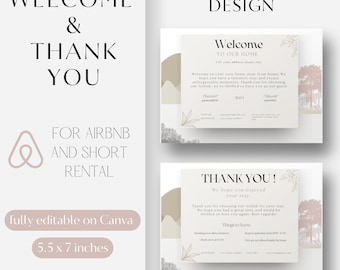 Afdrukbare welkomst- en bedankkaart voor Airbnb-gasten Gepersonaliseerde wenskaart voor verhuurders van vakantieverhuur Digitale download