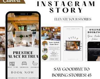 Super Host Airbnb IG-bundel: 45 Canva Instagram-verhaalsjablonen voor kortetermijnverhuur, marketing en branding van onroerend goed