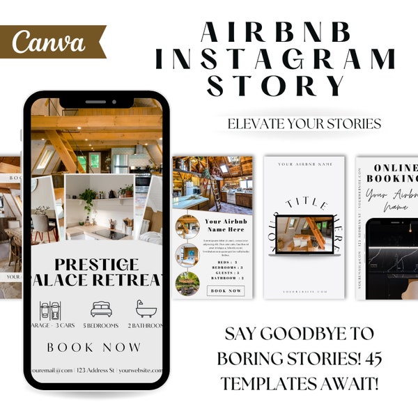 Super Host Airbnb IG Bundle: 45 Canva Instagram Story Templates for  Short Term Rental & Real Estate Marketing and Branding