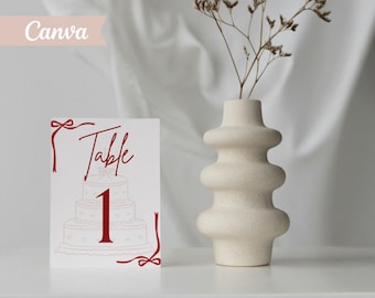 Números de mesa "Talk Thirty To Me", letrero de asiento para boda "Coquette Martini" con cinta roja