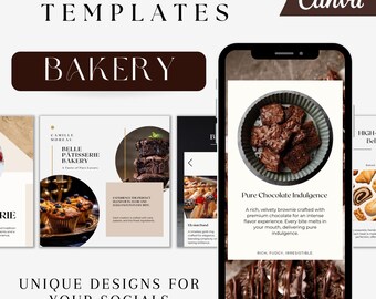 50 bewerkbare canva-sjablonen voor bakkerijen en levensmiddelenbedrijven, aanpasbare sjablonen, perfect voor marketing en branding