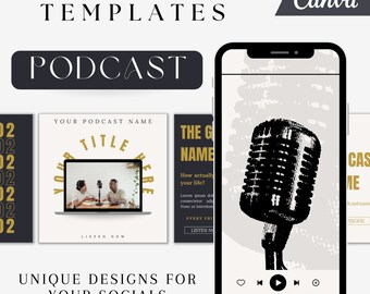 Instagram-sjablonen voor podcastposts, bewerkbare canva-sjablonen, 40 tijdbesparende promotieberichten