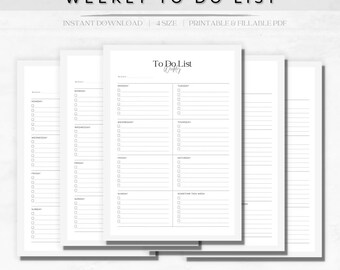 Wekelijkse takenlijst Dagelijkse taken Directe download Minimalistische planner Afdrukbaar en bewerkbaar pdf-bestand