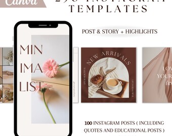 Elegante beige Instagram-canvabundel 250 sjablonen voor een professionele feed Minimalistisch ontwerp Instagram-berichten, verhalen en hoogtepunten