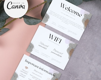 Welkomstkaart Moderne sjabloon Airbnb voor gasten Bewerkbare Canva-ontwerp Afdrukbare welkomstkaart voor Airbnb-hosts Canva-sjabloon Bussiness Card