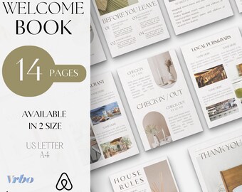 Welkom Airbnb-boek voor hosts Minimalistisch ontwerp van 14 pagina's met lokale informatie, in- en uitchecken Wifi en meer bewerkbare Canva-sjabloon