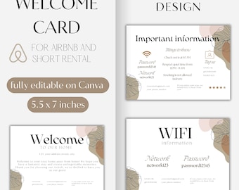 Moderne Airbnb-welkomstkaartsjabloon voor gasten Bewerkbaar canva-ontwerp Afdrukbare welkomstkaart voor Airbnb-hosts