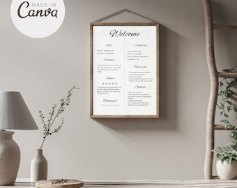 Minimalistisch Airbnb-welkomstbord met wifi Contact Parkeren Huisregels Uitchecken en beoordelingsverzoek