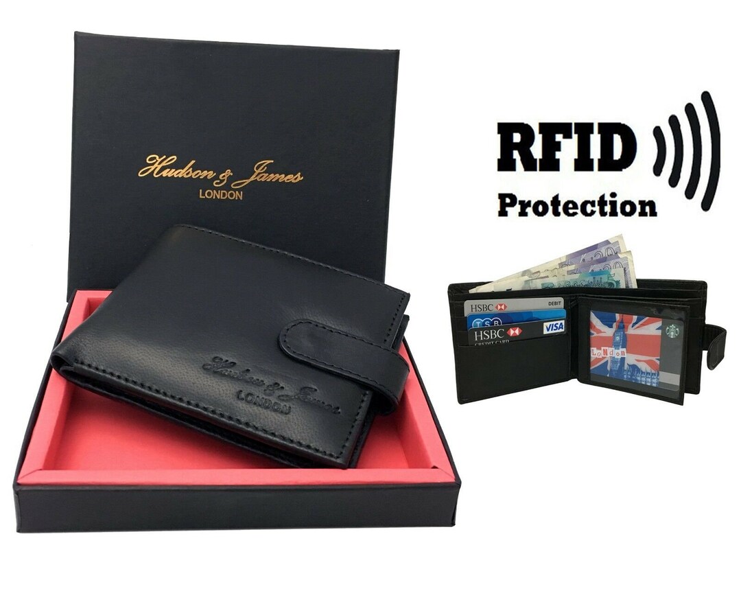 Men's Designer Leather Wallet RFID SAFE ID Protection Contactless Card