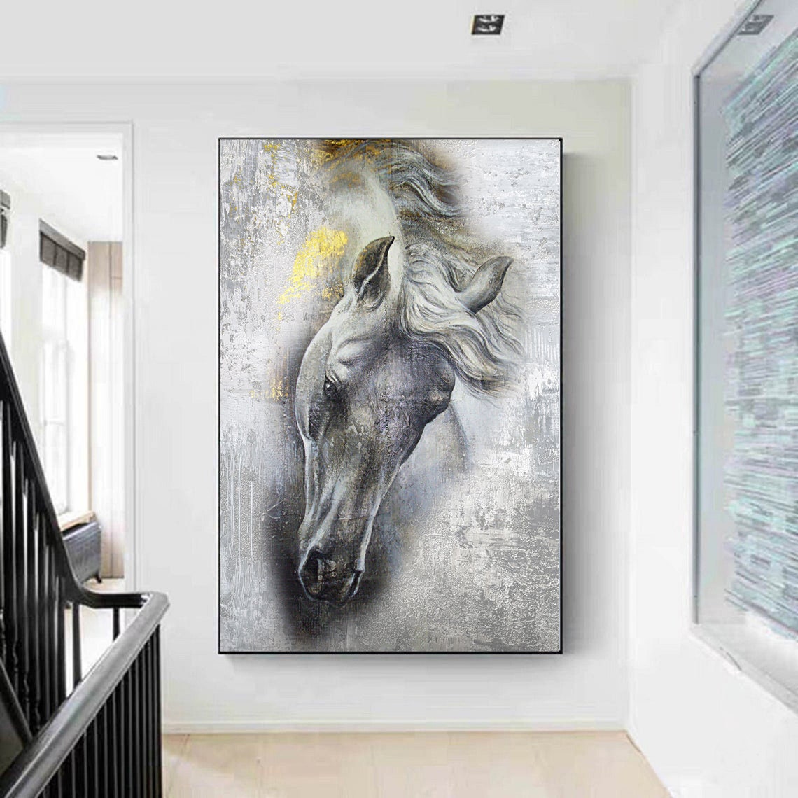White Horse Abstract Oil Painting, Acrylic Pour Painting Etsy