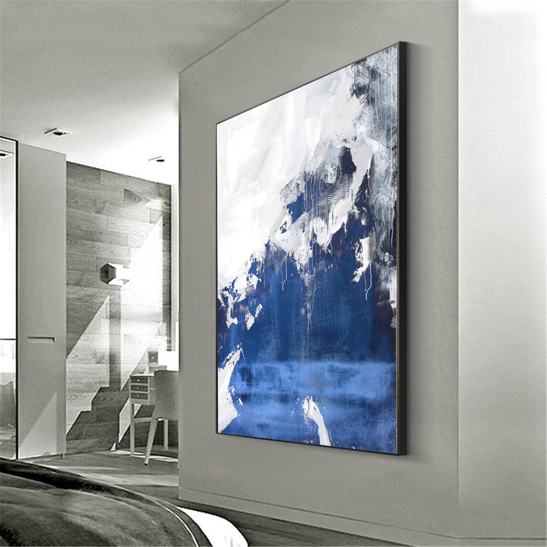 Extra Large Blue Abstract Canvas Art, Acrylic Pour Painting,modern Oil