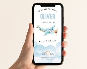 Modèle d'invitation d'anniversaire d'avion : thème « Oh, comme le temps passe » (téléchargement numérique)