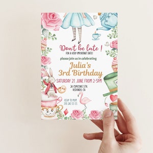 Editable Alice in Wonderland Party invitation - ONEderland invitation - Tea party - Girl Invitations - Any age -Template - INSTANT DOWNLOAD