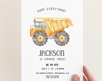 Dump Truck Birthday Invitation: Construction Party, Editable Template (Digital Download)