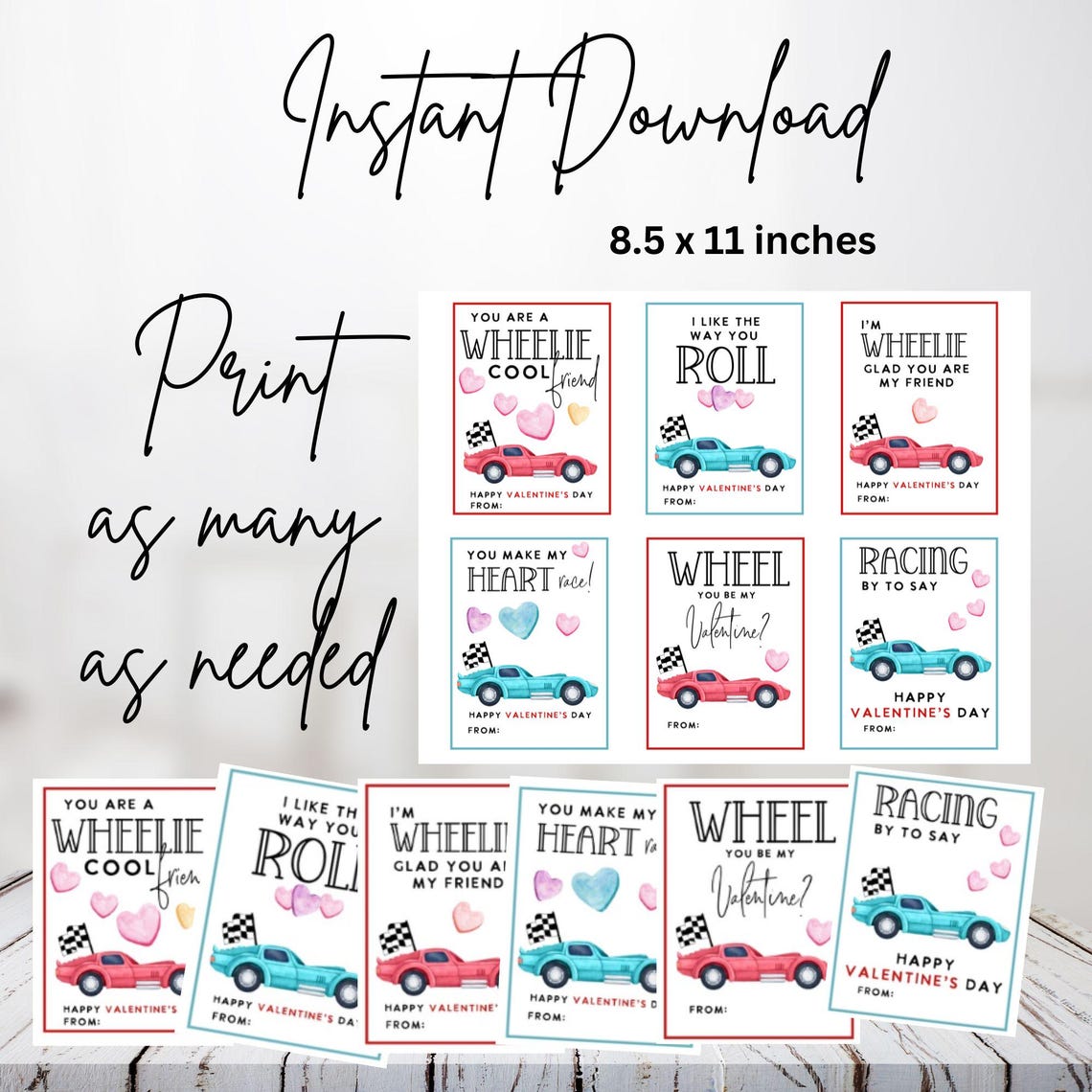 Printable Race Car Valentine's Day Cards, Kids Classroom Valentine ...