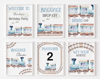 Train Birthday Party Signs: Editable Printable Decor (Digital Download)