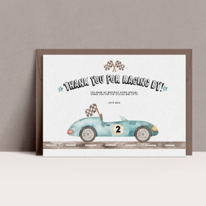 Rennauto-Dankeskarte, jedes Alter, Geburtstags-Dankeskarte, zwei schnell, schnell eins, Oldtimer, Rennauto, druckbare Vorlage, sofortiger Download