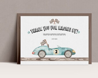 Race Car Birthday Thank You Card: Editable Template (Instant Download)