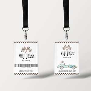 Race car Birthday VIP pass, Pit crew passes, racing birthday, first birthday, 1st birthday boy, vintage car, boy birthday, printable instant