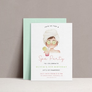 Spa Birthday party invitation,  spa party birthday template, pamper party, sleep over, makeup party, glam party editable INSTANT DOWNLOAD