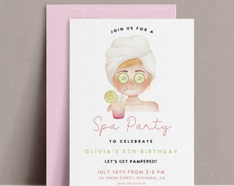 Spa Birthday Party Invitation: Glam Girl Theme (Editable, Instant Download)
