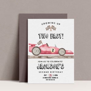 Race Car birthday invitation, TWO FAST birthday, Car birthday, second birthday, vintage car, 2nd birthday boy invite, editable,  printable
