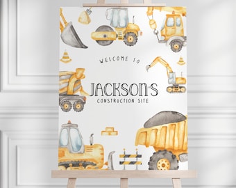 Construction Birthday Welcome Sign: Digger Party Decor (Editable Template)