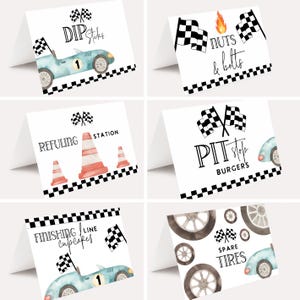 Bewerkbare racewagenvoedseltent, voedseletiketten, decor verjaardagsfeestje raceauto, FAST ONE, voedselkaarten, uitnodiging moderne raceauto, racefeest, afdrukbaar