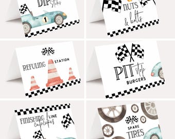 Editable Race Car Food Tent Labels: Fast One Birthday (Printable)