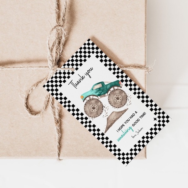 Monster Truck favor tag, Monster truck thank you tags, Monster truck Birthday Monster truck bash modern boy birthday template, printable