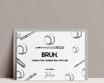 Modèle de carte de remerciement modifiable pour le baseball : thème Bruh imprimable (téléchargement numérique, 6 x 4 po.)