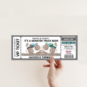 Monster Truck Geburtstagseinladung, Ticket einladen, Monster Jam, Jedes Alter, Monster Truck Bash Moderne Einladung Jungen Geburtstag, bearbeitbare Vorlage