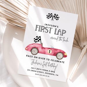 Editable FIRST LAP around the track birthday invitation, 1st birthday, racecar party, Fast one birthday, race car theme, digital download