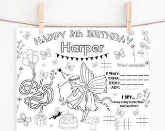 Custom Fairy Birthday Coloring Page: Party Activity (Digital Download)