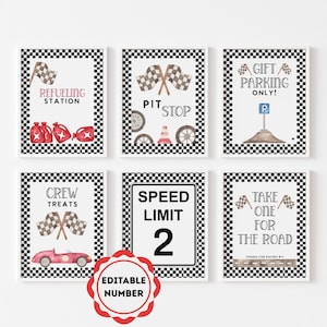 Race Car Party Signs: Pit Stop, Refueling Station, Speed Limit, checked flag (Digital Download)