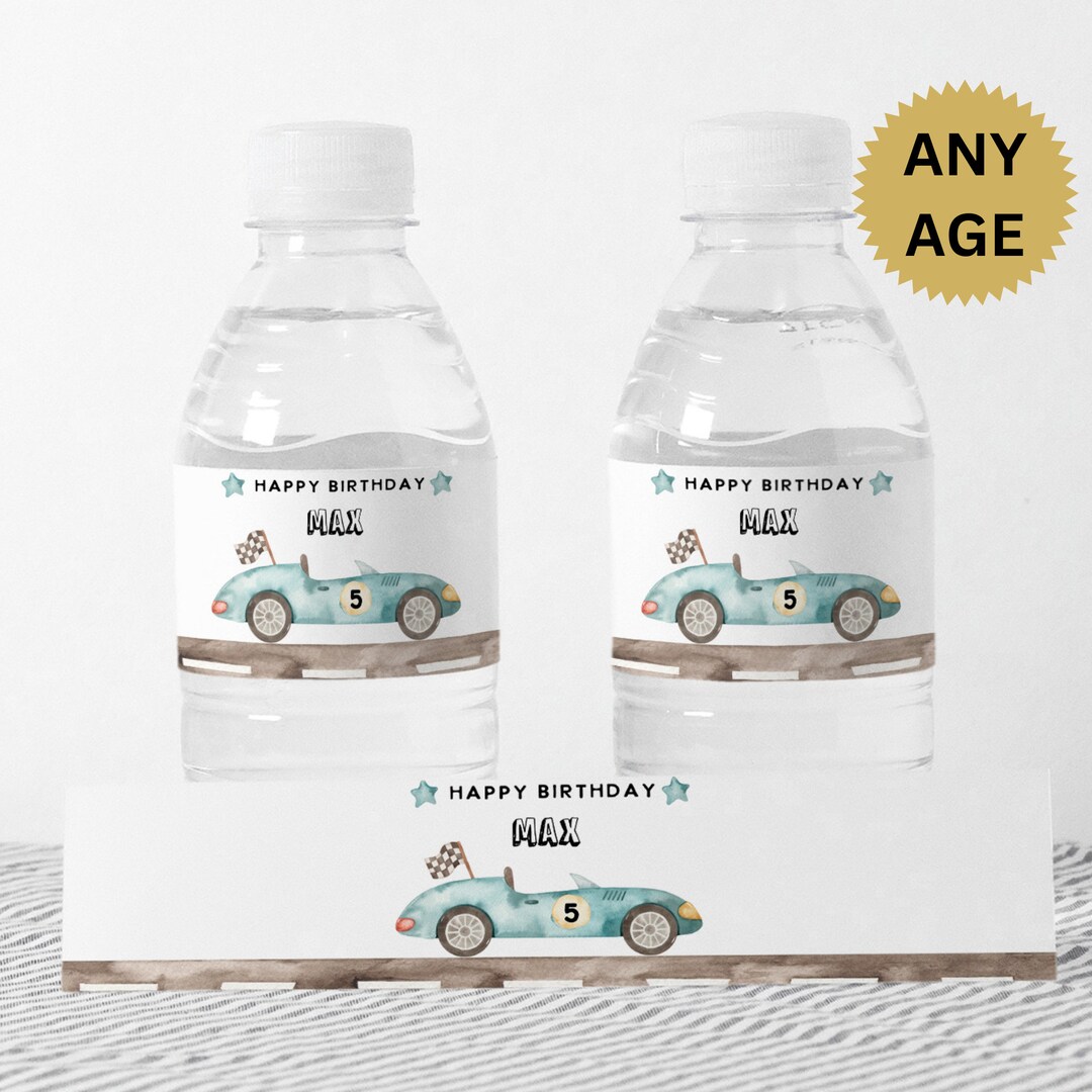 Race Car Birthday Water Bottle Labels, Race Car Label, Any Age, Boy ...