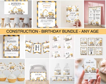 Construction birthday invitation bundle, construction party decor, digger party, dump truck,  Truck birthday,  construction site,  Editable