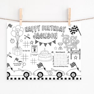 Race car Birthday activity coloring mat, race car placemat, Growing up TWO fast Birthday invitation, birthday, Race car invite, personalized