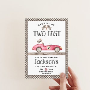 Editable Two Fast Birthday invitation, race car invite, vintatge racecar, racing birthday, 2nd birthday, two fast invitation, printable