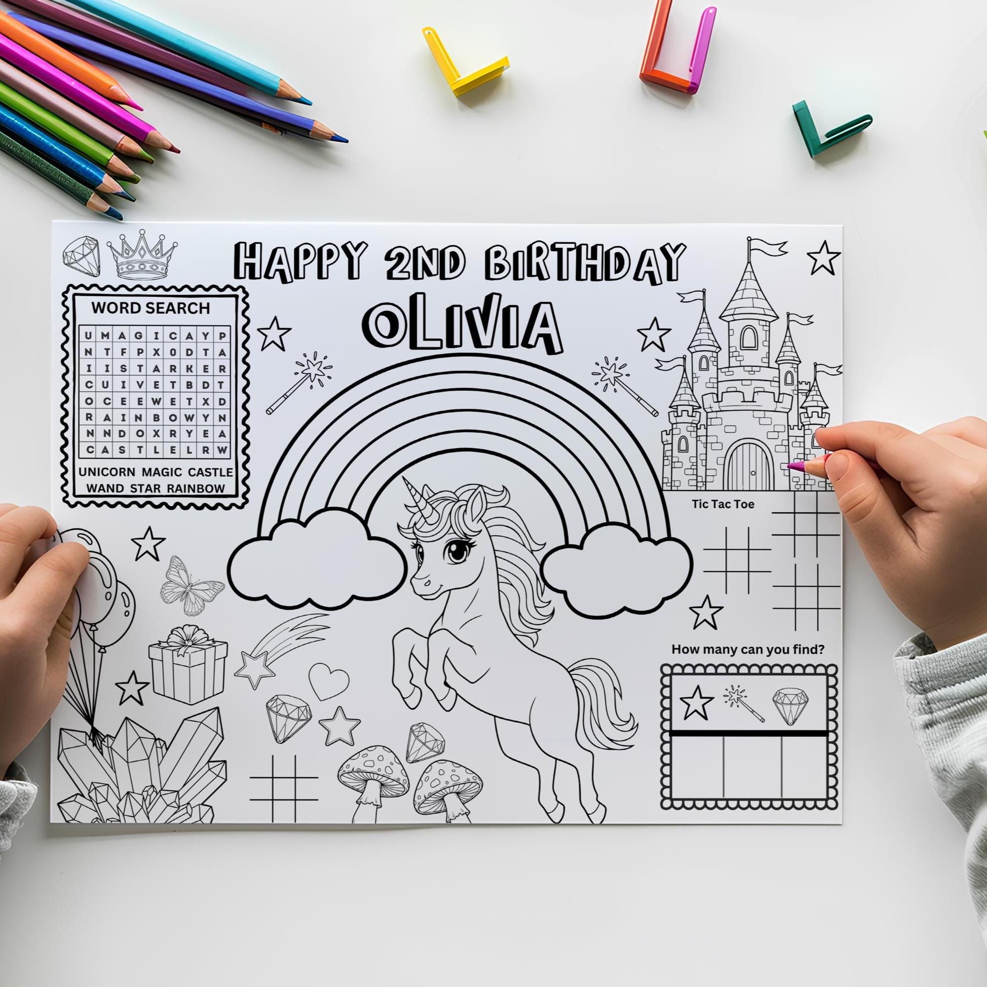 Printable Unicorn Coloring Sheet Birthday Activity Page: Rainbow ...