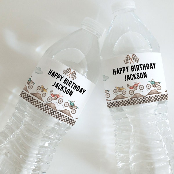 Dirt Bike Birthday water bottle labels, Any Age,  Race on over,  motorcycle Invite, DIY kids birthday, Editable template, INSTANT DOWNLOAD