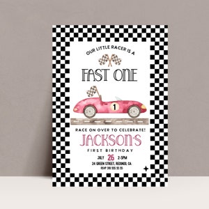 Editable FAST ONE Birthday invition, Race Car birthday, 1st Birthday, Racing party,  Racecar vintage race car, boy birthday invite printable
