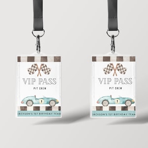 Race Car VIP pass, pit crew tag, Favor tags, Race Car invite, boy birthday, Editable birthday template, printable, corjl, INSTANT DOWNLOAD