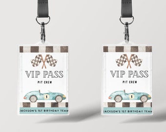 Race Car VIP pass, pit crew tag, Favor tags, Race Car invite, boy birthday, Editable birthday template, printable, corjl, INSTANT DOWNLOAD