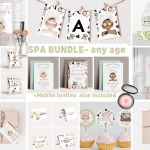 Spa party, Spa birthday invitation bundle, pamper party,  slumber party,  makeup party girl spa day,  glam party for girls INSTANT DOWNLOAD