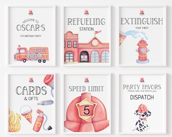 Editable Firetruck Party Signs: Fireman Birthday Decor, refueling station, welcome (Digital Download)