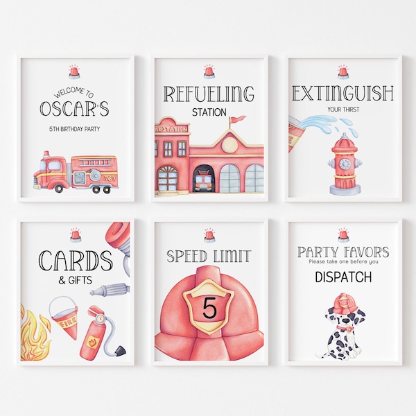Editable Firetruck Party Signs: Fireman Birthday Decor, refueling station, welcome (Digital Download)
