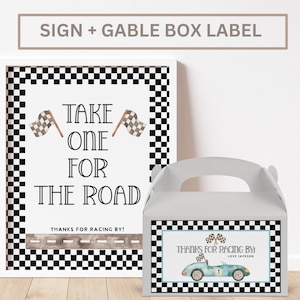 Race car gable box FAST ONE birthday Favor Sign Label Race Car Birthday party favor boy birthday first birthday 1st birthday editable